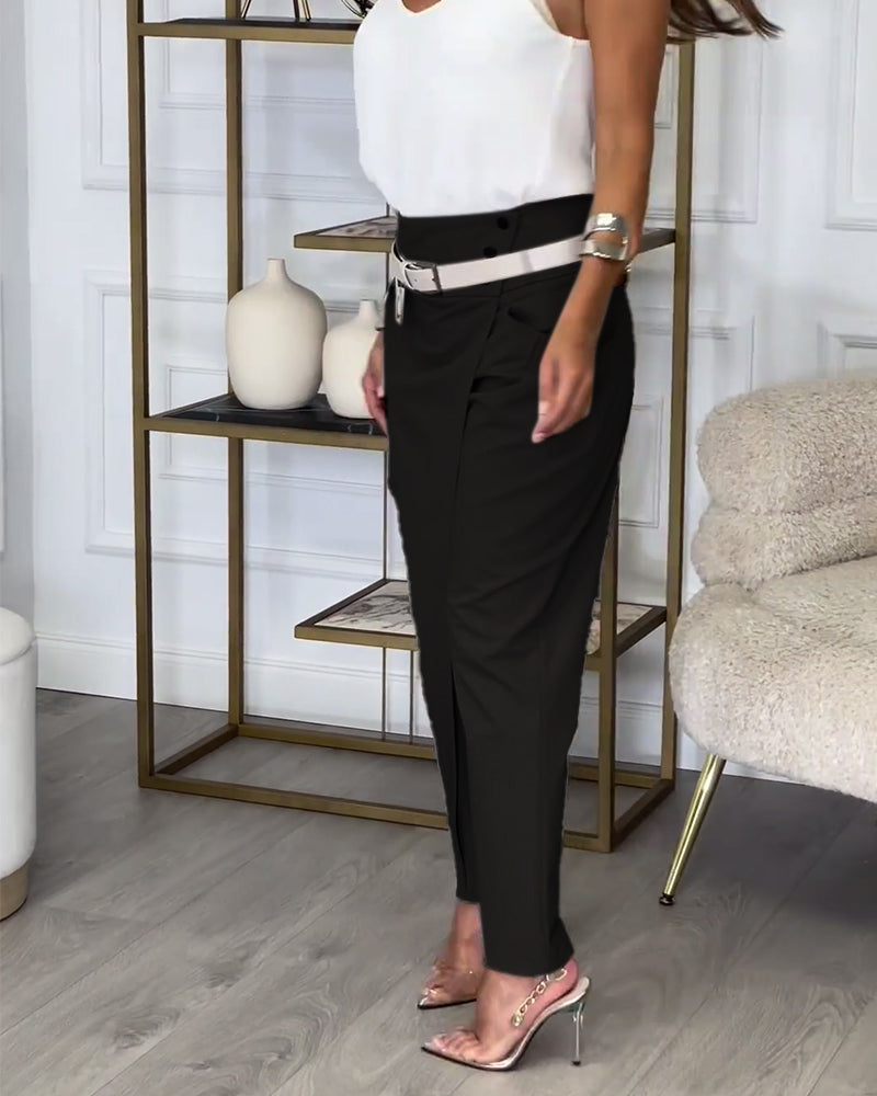Sienna | Chic Patchwork Trousers with Belt