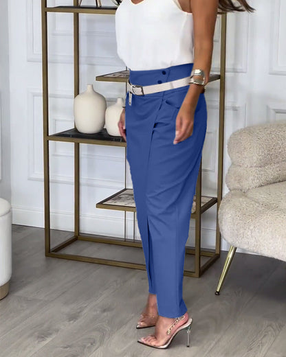 Sienna | Chic Patchwork Trousers with Belt
