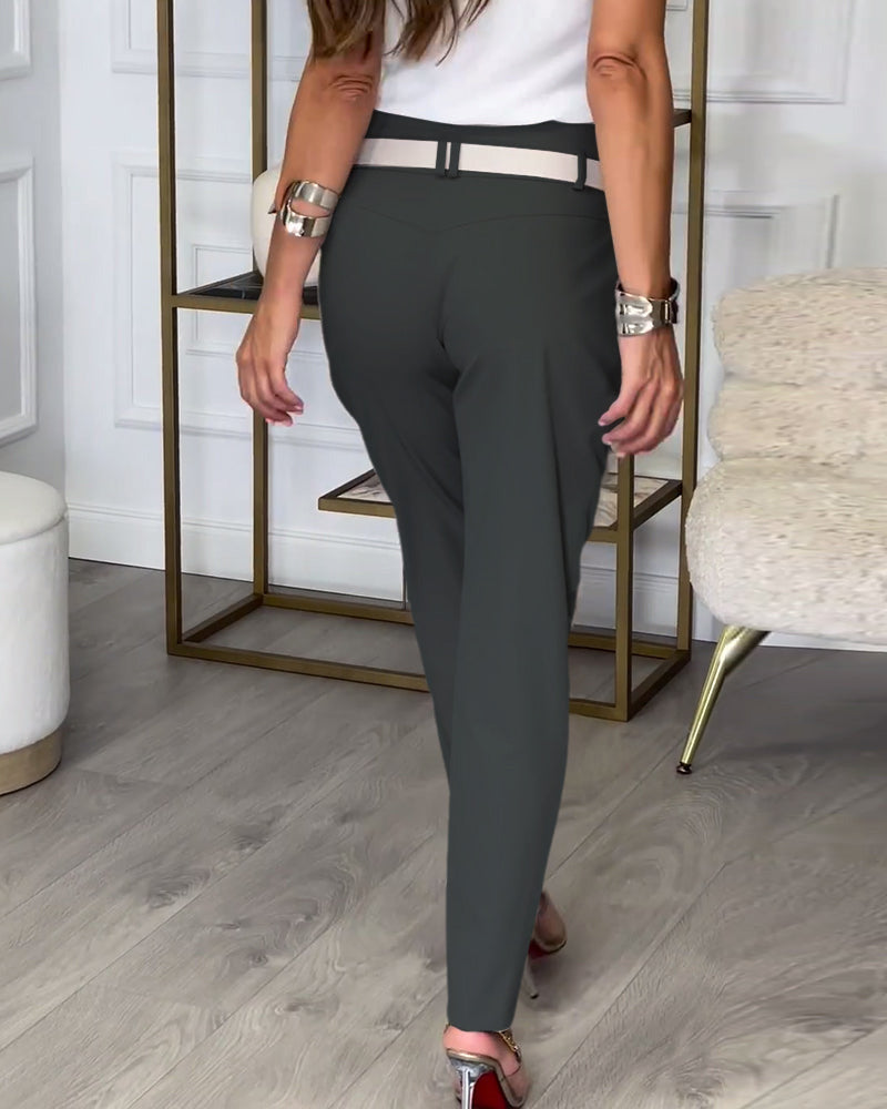 Sienna | Chic Patchwork Trousers with Belt